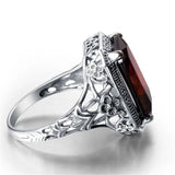 S925 Sterling Silber Ring mit synthetischem Rubinund florale Details