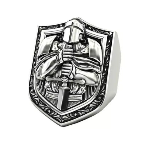 Herren Siegelring mit Templer-Schild Motiv aus Edelstahl - Siegelring-shop