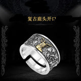 925 Sterling Silber Ring mit goldenem Hirsch und kunstvollem