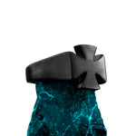 Black stainless steel ring with retro cross emblem for men