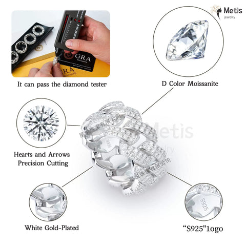Moissanite Cuban ring for men and women made of 925 sterling silver
