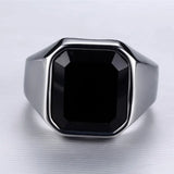 Edelstahlring für Herren mit Schwarzem Onyx-Edelstein - Siegelring-shop