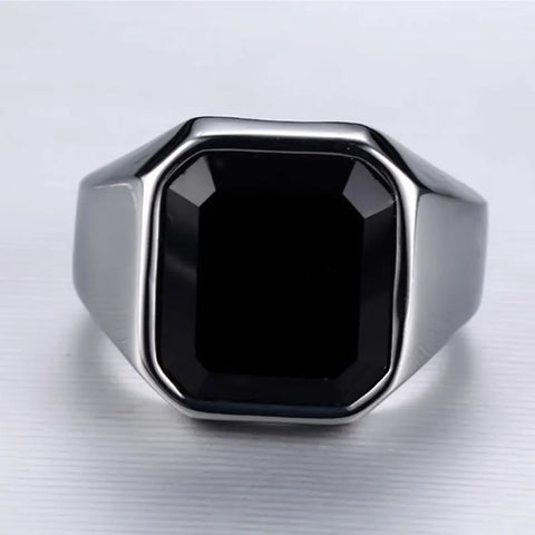 Edelstahlring für Herren mit Schwarzem Onyx-Edelstein - Siegelring-shop