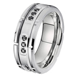 Herren Tungsten Ehering mit Schwarzen Diamanten und Gerilltem - Siegelring-shop