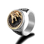 Herren-Siegelring mit Wolfsmotiv, Zweifarbig Schwarz und Gold aus Edelstahl - Siegelring-shop