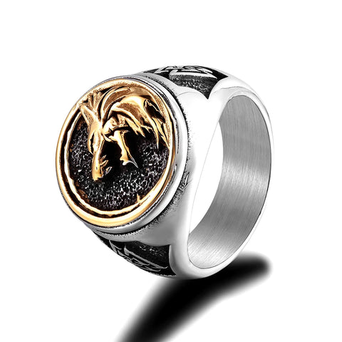 Herren-Siegelring mit Wolfsmotiv, Zweifarbig Schwarz und Gold aus Edelstahl - Siegelring-shop