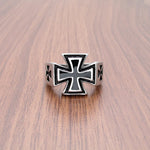 316L Edelstahl Ring mit deutschem Kreuz Schwarz und Silber