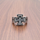 316L Edelstahl Ring mit deutschem Kreuz Schwarz und Silber