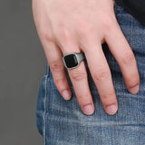 Edelstahlring für Herren mit Schwarzem Onyx-Edelstein - Siegelring-shop