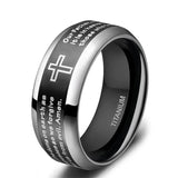 Schwarzer Titanring für Herren mit Kreuz und Vaterunser-Gravu 8mm Breite