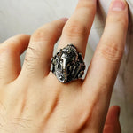 Silberfarbiger Ganesha-Elefant-Gott-Signet-Ring für Männe