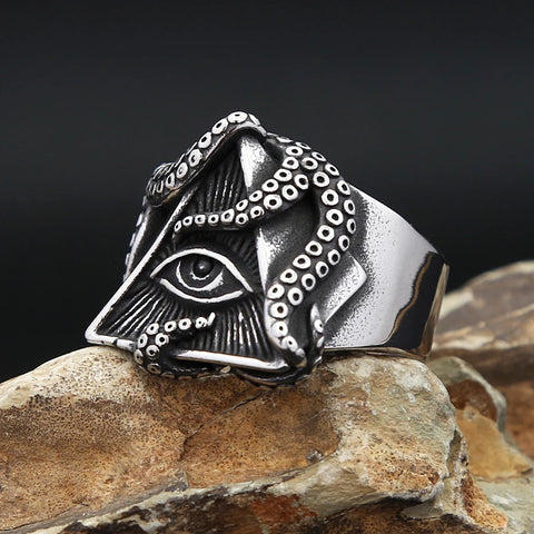 Dominierender Masonic Oktopus-Augenring für Männer aus 316L Edelstah