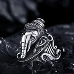 Silberfarbiger Ganesha-Elefant-Gott-Signet-Ring für Männe