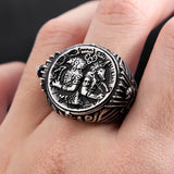 Edelstahl-Siegelring für Herren mit ägyptischem Anubis-Motiv im Gothic-Biker-Stil - Siegelring-shop