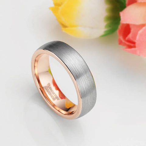 Brushed tungsten ring in silver/gold colored 6mm wide