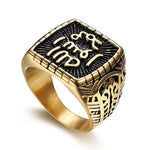 Herren Siegelring mit Sanskrit Mantra und Goldfinish aus Edelstahl - Siegelring-shop