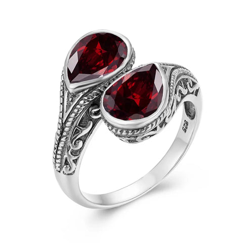 925er Sterlingsilber Vintage Ring mit 2 synthetischen Rubinen