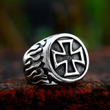 Edelstahl Herrenring mit Eiserne Kreuz Emblem in Schwarz und Silber - Siegelring-shop