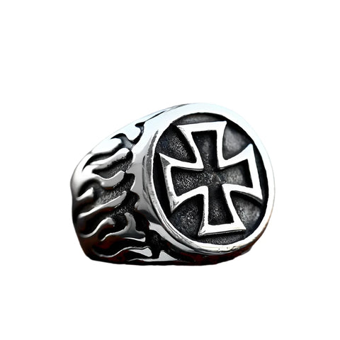 Edelstahl Herrenring mit Eiserne Kreuz Emblem in Schwarz und Silber - Siegelring-shop