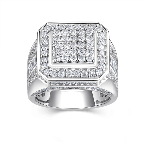 Men's signet ring made of 925 sterling silver with moissanite and brilliant cut