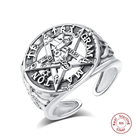 925 Sterling Silber Pentagramm Ring für Männer Verstellbare