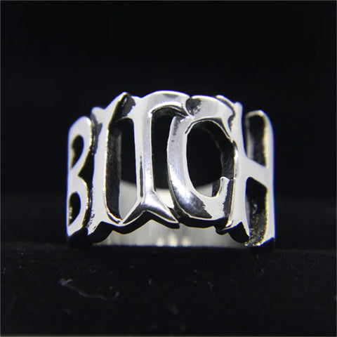 Edelstahl Siegelring im Punk-Rock-Stil mit Gravur "B*TCH" - Siegelring-shop