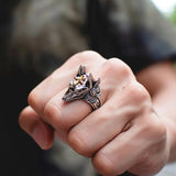 Edelstahl Herrenring mit Anubis-Motiv und goldenem - Siegelring-shop