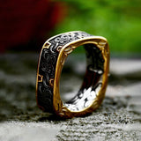 Herren Ring mit Gold- und Schwarzmuster Antik inspirierter ornamentaler Designring aus Edelstah