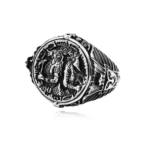 Edelstahl-Siegelring für Herren mit ägyptischem Anubis-Motiv im Gothic-Biker-Stil - Siegelring-shop