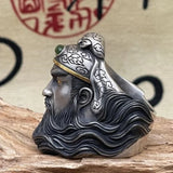 Retro Chinese style men's ring with figure pattern of war hero Guan Yu