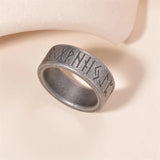 Herrenring im Wikingerstil mit Runen-Gravur aus Edelstahl in Antik-Silber-Finish - Siegelring-shop