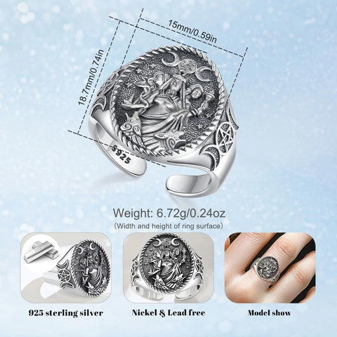 925 Sterlingsilber Triple Moon Göttin Verstellbarer Rin