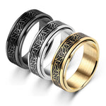 Edelstahl Herrenring mit Wikinger-Gravur und drehbarem Anti-Stress-Segment in Schwarz und Gold - Siegelring-shop