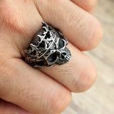 Gothic Edelstahl Ring mit Krone und Totenkopf für Herren