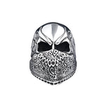 Handgefertigter Edelstahl Gothic Totenkopf Ring mit detailreicher Maske in Silbe