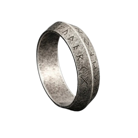 Viking-Nordischer Futhark Runen Ring Herren Antik Silberfarbe Edelstahl - Siegelring-shop