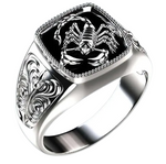 Herrenring im Gothic-Stil mit Skorpion-Motiv und Verzierungen in Silberoptik - Siegelring-shop