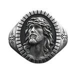 Herren Siegelring mit Jesus-Kreuzgravur in Vintage Silberoptik Porträt-Design - Siegelring-shop