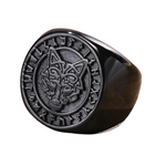 Herren-Siegelring mit nordischem Wolf Vegvisir und Valknut in Schwarz - Siegelring-shop