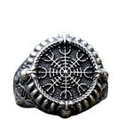 Wikinger Siegelring mit Vegvisir und Odins Runen - Siegelring-shop