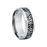 Viking Rune Ring Edelstahl Biker Ring mit eingelegtem Valknut-Muster in Schwarz