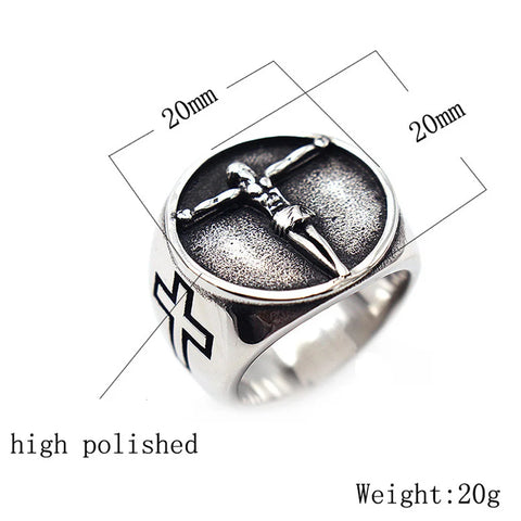 Jesus Kreuz Ring aus Edelstahl Biker Signet Ring mit detailgetreuer Gravu