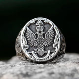 Edelstahl Herrenring mit geprägtem Adlerdesign und russischem WappenAntik Silber