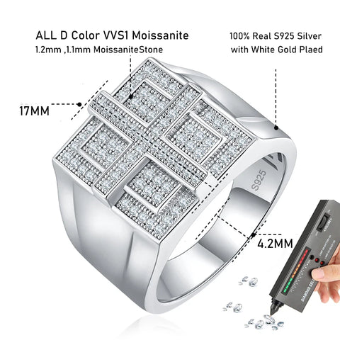 Men's signet ring made of 925 sterling silver with sparkling moissanite