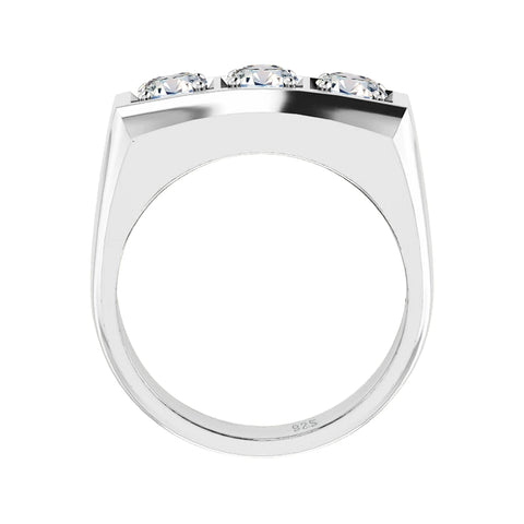 Men's ring with 3 stone Moissanite 925 Sterling Silver