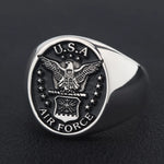 Handgefertigter Herrenring aus 925 Sterling Silber mit U.S. Air Force Emblem