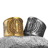 Saint Benedict Exorzismus Ring Set aus Edelstahl Gold und Silberfarbene