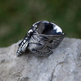 Handgefertigter Männer-Ring aus 316L Edelstahl mit Totenkopf- und Schmetterlingsmuster, Silber-Finish