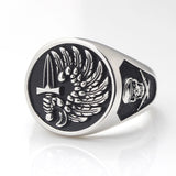 Ring mit Flügel-Emblem Solid Sterling Silber und schwarzem