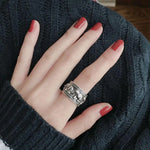 Retro Elefanten Breiter Ring für Männer aus Silber mit einzigartiger Gravur